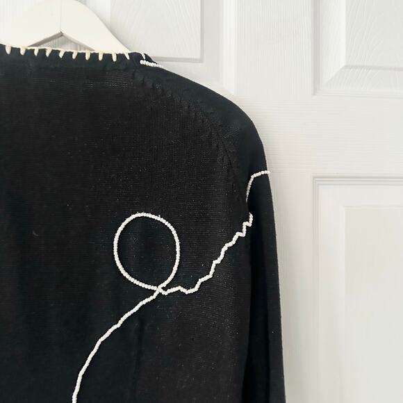 Michael Simon Black Embellished Beaded White Ice Skates Button Cardigan Medium - Picture 11 of 14
